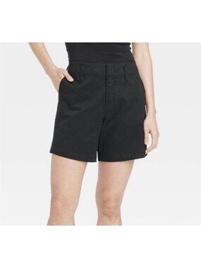 NWT A New Day Black Flat Front Chino Shorts Women Size 14 6” Inseam Casual
